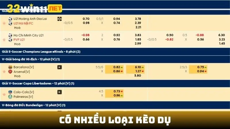 Có nhiều loại kèo dụ